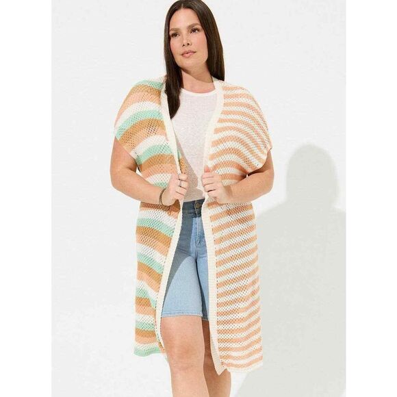 torrid Sweaters - Torrid Duster Vest Sweater Cardigan Open Front Multi Stripe Size 1/2 1X/2X NWT